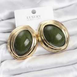 Mey İthalat® Pirinç Yeşil Badem Model Vintage Gold Kadın Küpe