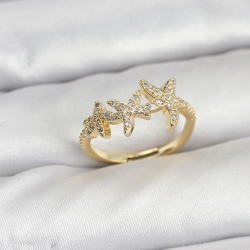 Mey İthalat® Pirinç Yıldız Model Gold Renk Kadın Yüzük