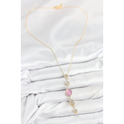 Mey İthalat® Pirinç Zincir Pembe Gold Renk Zirkon Taşlı Y Kolye