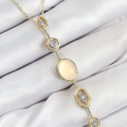 Mey İthalat® Pirinç Zincir Sarı Gold Renk Zirkon Taşlı Y Kolye