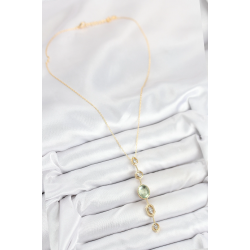 Mey İthalat® Pirinç Zincir Yeşil Gold Renk Zirkon Taşlı Y Kolye