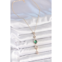 Mey İthalat® Pirinç Zincir Zümrüt Yeşil Gold Renk Zirkon Taşlı Y Kolye