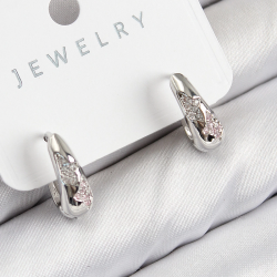 Mey İthalat® Pirinç Zirkon Taş Desenli Model Gümüş Renk Kadın Küpe