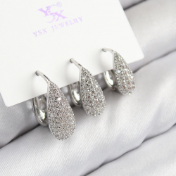 Mey İthalat® Pirinç Zirkon Taşlı 3'lü Damla Model Gümüş Renk Kadın Küpe