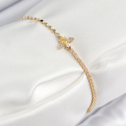 Mey İthalat® Pirinç Zirkon Taşlı Arı Model Ezme Zincir Gold Renk Kadın Bileklik