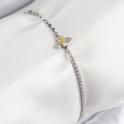 Mey İthalat® Pirinç Zirkon Taşlı Arı Model Ezme Zincir Gümüş Renk Kadın Bileklik