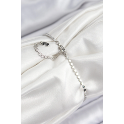 Mey İthalat® Pirinç Zirkon Taşlı Arı Model Ezme Zincir Gümüş Renk Kadın Bileklik