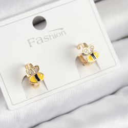 Mey İthalat® Pirinç Zirkon Taşlı Arı Model Gold Renk Çocuk Küpe