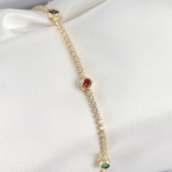 Mey İthalat® Pirinç Zirkon Taşlı Asorti Model Gold Renk Kadın Bilekilk