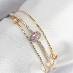 Mey İthalat® Pirinç Zirkon Taşlı Baget Model Gold Renk Kadın Bileklik