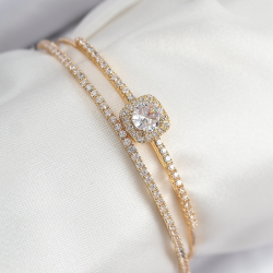 Mey İthalat® Pirinç Zirkon Taşlı Baget Model Gold Renk Kadın Bileklik