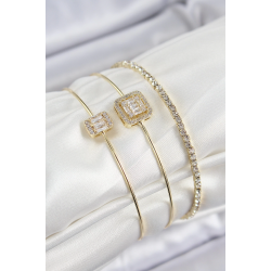 Mey İthalat® Pirinç Zirkon Taşlı Baget Model Gold Renk Vip 3'lü Kadın Bileklik