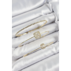 Mey İthalat® Pirinç Zirkon Taşlı Baget Model Gold Renk Vip 3'lü Kadın Bileklik