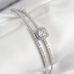 Mey İthalat® Pirinç Zirkon Taşlı Baget Model Gümüş Renk Kadın Bileklik