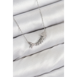 Mey İthalat® Pirinç Zirkon Taşlı Balık Kılçığı Model Gümüş Renk Kadın Kolye