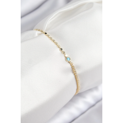 Mey İthalat® Pirinç Zirkon Taşlı Boncuk Model Ezme Zincir Gold Renk Kadın Bileklik