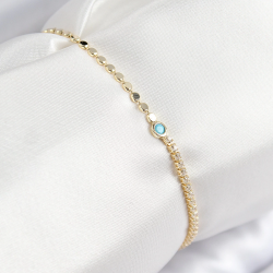 Mey İthalat® Pirinç Zirkon Taşlı Boncuk Model Ezme Zincir Gold Renk Kadın Bileklik