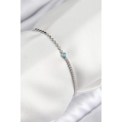 Mey İthalat® Pirinç Zirkon Taşlı Boncuk Model Ezme Zincir Gümüş Renk Kadın Bileklik