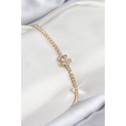 Mey İthalat® Pirinç Zirkon Taşlı Çiçek Model Gold Renk Kadın Bileklik