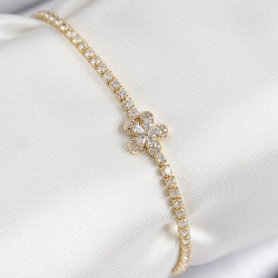 Mey İthalat® Pirinç Zirkon Taşlı Çiçek Model Gold Renk Kadın Bileklik