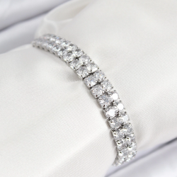 Mey İthalat® Pirinç Zirkon Taşlı Çift Sıra Kare Model Gümüş Renk Asansörlü Kadın Bileklik