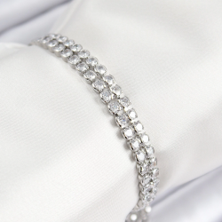 Mey İthalat® Pirinç Zirkon Taşlı Çift Sıra Model Gümüş Renk Asansörlü Kadın Bileklik