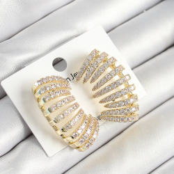 Mey İthalat® Pirinç Zirkon Taşlı Çoklu Görünümlü Model Gold Renk Kadın Küpe