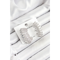 Mey İthalat® Pirinç Zirkon Taşlı Çoklu Görünümlü Model Gümüş Renk Kadın Küpe