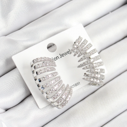 Mey İthalat® Pirinç Zirkon Taşlı Çoklu Görünümlü Model Gümüş Renk Kadın Küpe