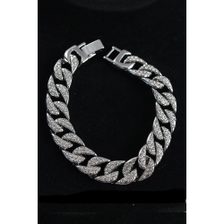 Mey İthalat® Pirinç Zirkon Taşlı Cuba Gurmet Model Gümüş Renk Erkek Bileklik