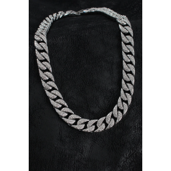 Mey İthalat® Pirinç Zirkon Taşlı Cuba Gurmet Model Gümüş Renk Erkek Kolye