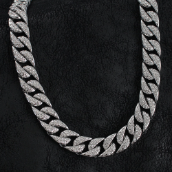 Mey İthalat® Pirinç Zirkon Taşlı Cuba Gurmet Model Gümüş Renk Erkek Kolye