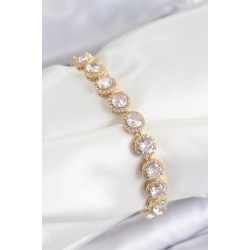 Mey İthalat® Pirinç Zirkon Taşlı Daire Baget Model Gold Renk VIP Seri Kadın Bileklik