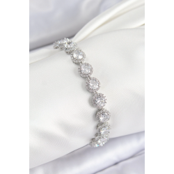 Mey İthalat® Pirinç Zirkon Taşlı Daire Baget Model Gümüş Renk VIP Seri Kadın Bileklik