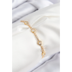 Mey İthalat® Pirinç Zirkon Taşlı Daire Model Gold Renk Asansörlü Kadın Bileklik
