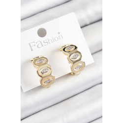 Mey İthalat® Pirinç Zirkon Taşlı Damla Figürlü Halka Model Gold Renk Kadın Küpe