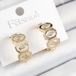 Mey İthalat® Pirinç Zirkon Taşlı Damla Figürlü Halka Model Gold Renk Kadın Küpe