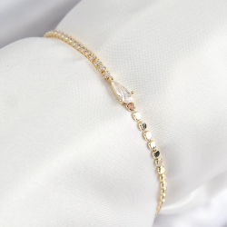 Mey İthalat® Pirinç Zirkon Taşlı Damla Model Ezme Zincir Gold Renk Kadın Bileklik