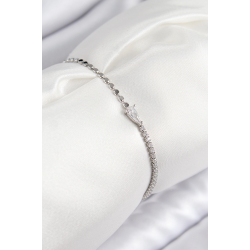 Mey İthalat® Pirinç Zirkon Taşlı Damla Model Ezme Zincir Gümüş Renk Kadın Bileklik