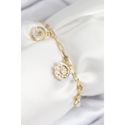 Mey İthalat® Pirinç Zirkon Taşlı Deniz Kabuğu Model Gold Renk Kadın Bileklik