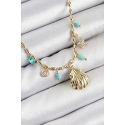 Mey İthalat® Pirinç Zirkon Taşlı Deniz Kabuğu Model Gold Renk Kadın Kolye