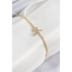 Mey İthalat® Pirinç Zirkon Taşlı Deniz Yıldızı Model Gold Renk Kadın Bileklik