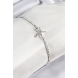 Mey İthalat® Pirinç Zirkon Taşlı Deniz Yıldızı Model Gümüş Renk Kadın Bileklik