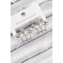 Mey İthalat® Pirinç Zirkon Taşlı Deniz Yıldızı ve İstiridye Model Gümüş Renk Kadın Küpe