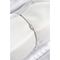 Mey İthalat® Pirinç Zirkon Taşlı Dikdörtgen Model Ezme Zincir Gümüş Renk Kadın Bileklik