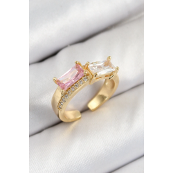 Mey İthalat® Pirinç Zirkon Taşlı Dikdörtgen Model Gold Renk Kadın Yüzük