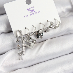 Mey İthalat® Pirinç Zİrkon Taşlı Dikdörtgen Model Gümüş Renk 3'lü Çift Kadın Küpe