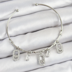 Mey İthalat® Pirinç Zirkon Taşlı Dikdörtgen Model Gümüş Renk Charm Bileklik