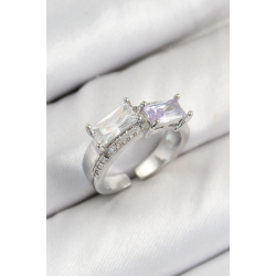 Mey İthalat® Pirinç Zirkon Taşlı Dikdörtgen Model Gümüş Renk Kadın Yüzük