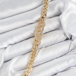 Mey İthalat® Pirinç Zirkon Taşlı Ezme Küba Zincir Model Gold Renk Kadın Bileklik